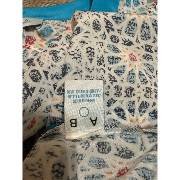 Charlie Jade Mini Dress XS Blue Geometric Mosaic 100% Silk Shift Boho Beach - Picture 7 of 9